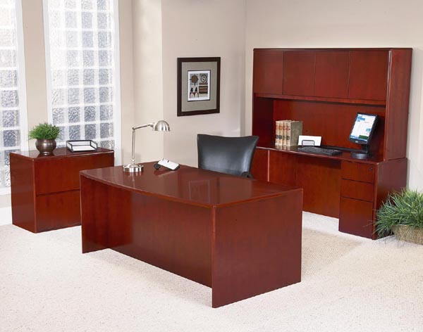 marquis executive office suite including double ped executive desk, credenza, door hutch and two drawer lateral file