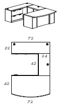 left bow front U workstation lateral file workstation with 42" bridge