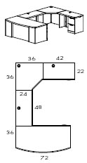 right bow front corner U workstation with 42" return