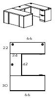 right U workstation with 42" bridge