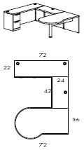 left P-top U workstation with a 42" bridge