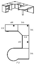 left P-top corner U workstation with 42" bridge