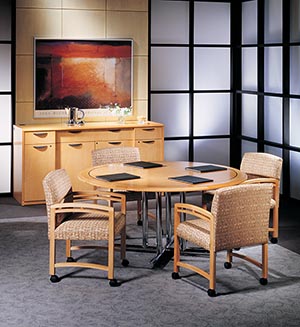 Round conference table with buffet credenza. 